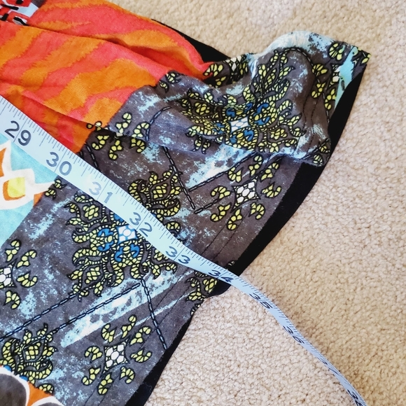 Papillon Artsy Patchwork Y2K V-Neck Stretch Jersey Boho Colorful Dress M - Picture 6 of 6